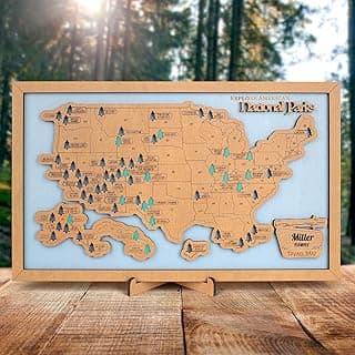 US National Parks Map, National Park Map Tracker, National Park Checklist Wooden Maps Wall Art, Fathers Day Valentines Birthday Christmas Gifts for Dad Mom Boyfriend Husband from Wife Daughter Son