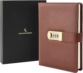 GALLAWAY LEATHER Journal with Lock for Women and Men, PU Leather Journal, Diary with Lock, Notebook with Lock in A5 Lined Paper, Locked Journal for Writing, Personal Journal in a Gift Box (Brown) image