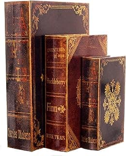 Bellaa 28038 Decorative Book Box Vintage Floral Set of 3 Hidden Secret Storage Jewelry Keepsake Gift Antiques Shiny Gold image