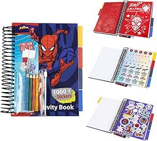 Marvel Boys Sticker Book Over 1000 Spiderman Stickers Scrapbook Colouring Pencils Avengers Activity Book - Boys Gifts (Multi Spiderman) image