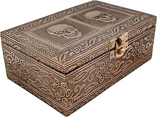 VGI Elegant Jewelry Box with Hammered Metal Cladding and Soft Fabric Interior (Skull, Copper Finish) image