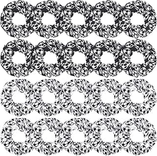 WILLBOND Soccer Hair Ties, 20 Pieces Satin Sport Scrunchies for Girls, Women, Player Team, Christmas (White, Black) image