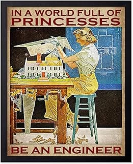 Poster Master Classic Motivational Poster - Vintage Inspirational Print - Gift for Artist, Friend - Be An Engineer, Woman Working Hard, Beautiful - Wall Decor for Office, 8x10 Black Framed image