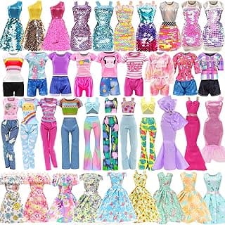 BARWA 11 Sets Doll Clothes Including 3 Sequins Dresses 4 Fashion Floral Dresses 4 Casual Outfits Tops and Pants for 11.5 inch Girl Dolls image