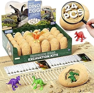 24 Dinosaur Eggs Dig Kit Toys for Kids, Dinosaur Eggs Excavation Kit with Magnifier & Newspaper, Science STEM Christmas Birthday Easter Gifts for Boys Girls Age 3 4 5 6 7 8 9 10 + Years Old image