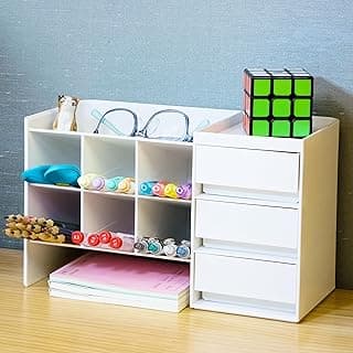 Small Desk Organizer,Pencil Pen Holder,Office Desktop Accessories With Compartments,Stationery Organizer With Drawer,Art Supply Strorage image