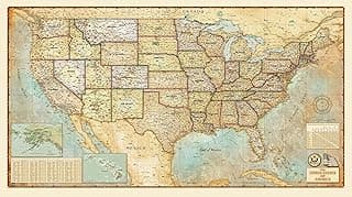 American Map Store Beautiful Wall Map of the United States of America - Classic Antiqued Atlas Style - Extra Large - 73''x40'' - Select Paper or Laminated (Paper, 73'' Wx40'' H)