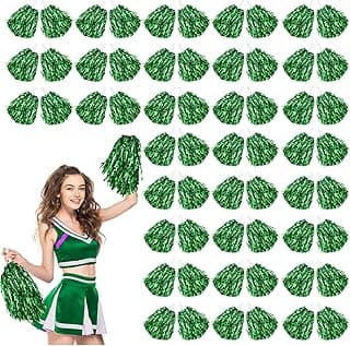 60 Pcs Cheerleading Pom Poms Cheer Pom Poms Fun Pom Poms Metallic Foil Pom Poms Cheerleading Poms with Plastic Handles for Cheering Squad Team Spirited Sports Dance image