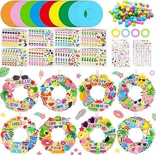 48 Sets Summer Wreath Craft Kits Hello Summer DIY Hanging Ornaments Luau Decor Make Your Own Hawaiian Paper Craft with Stickers for Home Beach Pool Party Favors Activities