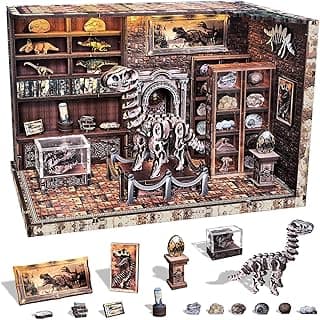 Book Nook Kit, DIY Miniature Dollhouse Booknook Kit for Adults and Teens, 3D Wooden Puzzle Bookshelf Decor Crafts Kits with LED Light for Family and Friends (Dinosaur Research Institute)