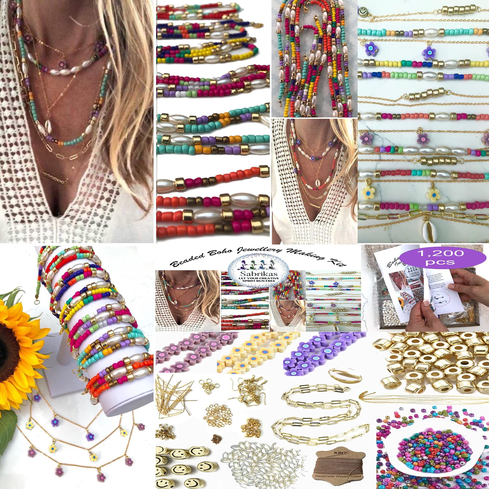 Let Your Creative Spirit Run Free Adults Jewelry Making Kit 1220 Pieces of Jewelry Boho Beads Necklace Bracelet Earrings DIY Hobby Kit Gift Set image