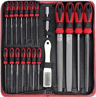 57Pcs Metal & Wood File Rasp Set,Grade T12 Forged Alloy Steel, Half-round/Round/Triangle/Flat 4pcs Large Tools, 14pcs Needle Files and a pair of Electric Files, a brush and 36pcs emery papers image