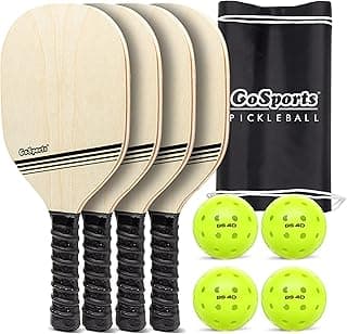 GoSports Pickleball Set with 4 Paddles, 4 Regulation Pickleballs and Carry Case - Classic, Retro, Steel Blue or Yellow image