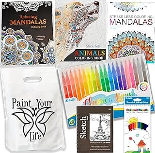 Adult Coloring Book Set | Art kit activities Mandalas, Pencils & Markers care package | Gift basket Get well soon gift, for women, men, after surgery for Stress Anxiety Relief & Relaxation image