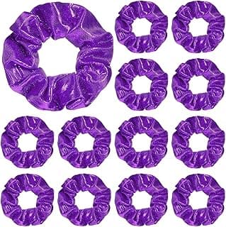 Taiyin 24 Count Purple Soft Rubber Scrunchies - Metallic Hair Ties for Women Girls Gym Dance Cheerleading Softball Volleyball Baseball Team image