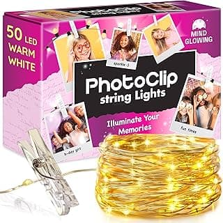 Mind-Glowing Photo Clip String Lights - Fairy Light with Clips for Pictures - Teen Girl Gifts Trendy Stuff - Birthday Gifts for 8 9 10 11 12 13 14 Year Old Girls - Tween Girl Gifts (50 LED, 16.4 ft) image