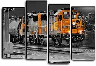 Big 4 Piece Locomotive Train Wall Art Decor Picture Painting Poster Print on Canvas Panels Pieces - Transportation Theme Wall Decoration Set - Railroad Wall Picture for Showroom Office 32 by 44 in image