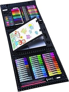 Art 101 USA Budding Artist 154 Pc Junior Artist Trifold Easel Set, Includes markers, crayons, oil pastels, watercolor paints, and colored pencils, Case, pop up easel, Portable Art Studio , White image