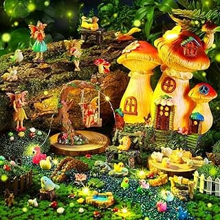 HyDren 100 Pcs Mushroom House Fairies Miniatures Figures Garden Accessories Fairy House Decor Solar Light for Outdoor Ornaments Gifts for Christmas