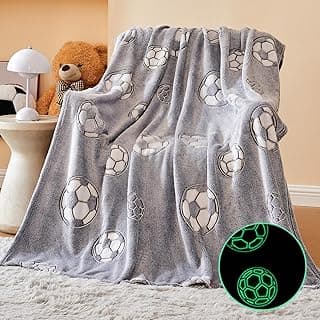 Soccer Gifts Toys for Boys Girls - Glow in The Dark Soccer Blanket Birthday Easter Decor for Kids Age 3 4 5 6 7 8 9 10 11 12 Years Old Teens Child Toddler Throw Light Grey 50"x60"