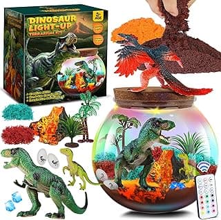 Dinosaur Terrarium Kit for Boys - Dinosaur Toys for Kids - DIY Your Own Light Up Terrarium Kit World - Christmas Birthday Dinosaur Gifts for Boys and Kids 5-7