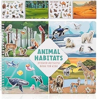 Fun Sticker Book for Toddlers 2-4 Years - Perfect Kids Activity Book with Beautiful Stickers & 12 Reusable Themes for Entertaining Girls & Boys 4-8 While Traveling - Incl. Animal and Coloring Pages