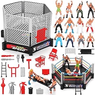 34PCS Wrestling Toys for Kids - Action Figures For Boys Age 3-12 - Wrestler Warriors Toys, 12 Wrestling Action Figures, 2 Wrestling Ring, 20 Realistic Accessories for Birthday Gift Cake Toppers image