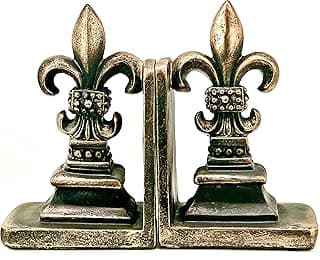 Bellaa Antique Style Decorative Bookends Fleur de Lis 25600 Vintage Heavy Library Book Holder 9 inch
