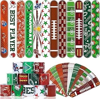 JUNEBRUSHS 56Pcs Football Party Favors Slap Bracelets, Football Sports Bracelets for Kids Sports Themed Birthday Party Supplies Decorations Snap Bracelet Wristband for Boys Gifts Classroom Prize image