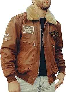 Men's Real Leather Bomber Jacket with Removable Fur Collar Aviator image