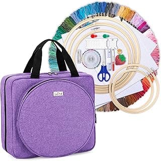LoDrid Embroidery Kit, Embroidery Project Bag with Embroidery Kit, Portable Craft Carry Case with Starter Kit, Embroidery Supplies Storage Bag and Cross Stitch Kits for Beginner, Adults, Purple image