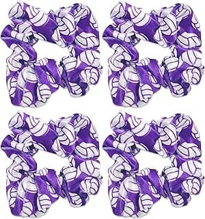 Volleyball Scrunchies, Velvet Hair Ties Headband Accessory, Set of 4 Purple image