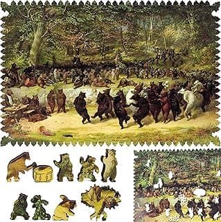 Wooden Jigsaw Рuzzle for Adults - Uniquely Shaped Pieces - Made in The USA by FoxSmartBox - 373 Pieces - The Bear Dance image