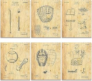 Vintage Baseball Wall Art Patent Prints - Set of 6 (8x10), Unframed image