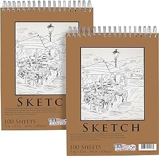 U.S. Art Supply 9x12" Sketch Pad Pack of 2, 100 Sheets Each, 60lb, Acid-Free - For Sketching, Drawing, Graphite, Colored Pencils - For Adults, Students image